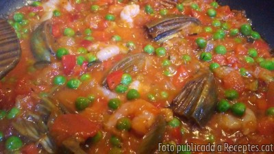 Recepta de cuina de Paella d'arròs amb cananes i verdures